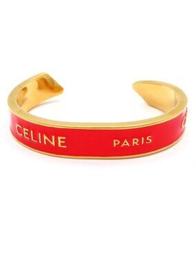 Celine Bangle Gold Red Ribbon Small Cuff Bracelet